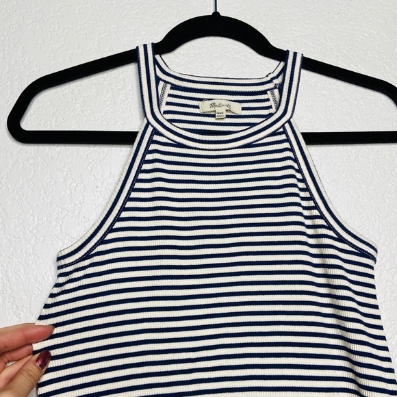 MADEWELL Navy Blue Cream Ribbed Halter Neck Shift Dress District Dress Size XXS - Picture 5 of 7